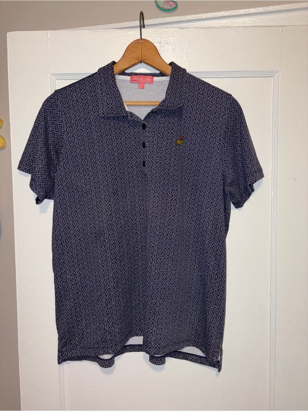 Magnolia Lane Collection Masters Polo Golf Womens 1XL Print Geometric Blue White